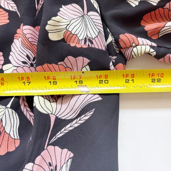 Who What Wear Dress Size L Black w/ Pink Cream Orange Floral Pattern Bell Sleeve - Picture 7 of 12